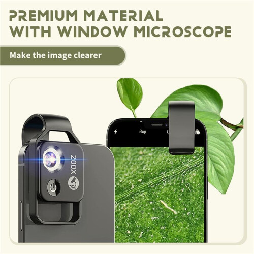 200X Cell Phone Microscope Accessory with Window Microscope, Portable  Digital Microscope with LED Light/Universal Clip 1