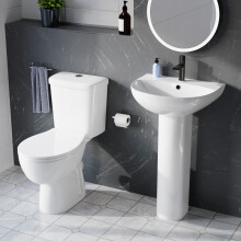 Nes Home White 500mm Round Slim Edge Pedestal Basin with Closed Coupled Toilet