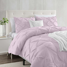 (Double, Blush Pink) Moonlight Pintuck Duvet Cover with Pillowcases-Soft Microfiber Duvet Cover Set