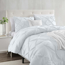(Double, White) Moonlight Pintuck Duvet Cover with Pillowcases-Soft Microfiber Duvet Cover Set
