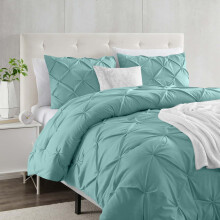 (Double, Sage Green) Moonlight Pintuck Duvet Cover with Pillowcases-Soft Microfiber Duvet Cover Set