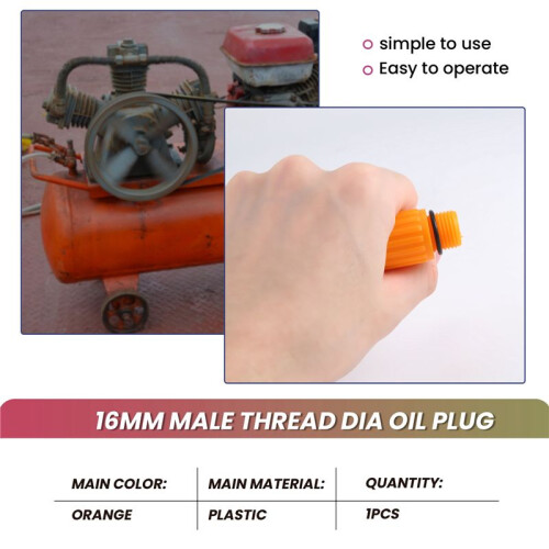 16mm Male Thread Dia Plastic Oil Plug for Air Compressor Orange 1