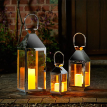 Set of 3 Large Stainless Steel Stockholm Candle Lanterns Trio
