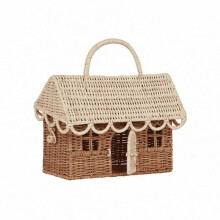 Rattan House Shaped Basket, Decorative Hand Woven Shelf Organizer with Folding Handle,Harvest Wicker Basket
