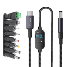 Cabo USB-C para Conversor de 140W para 5V, 9V, 12V, 15V, 20V e 28V com Tensão Ajustável para Laptop e Roteador.