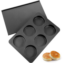 6 Koppar Raka Sidor Jumbo Engelska Muffinsform med Lock Hamburgerbulle Nonstick Bakplåtsform