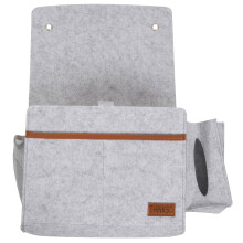 Bedside Organizer, Bed Storage Caddy with Tissue Box and Water Bottle Holder, Magazine Phone Tablet - Light Gray