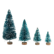60 Pieces Sisal Snow Frost Trees Winter Pine with Wood Base Snow Ornaments Tabletop Trees for Christmas Decoration