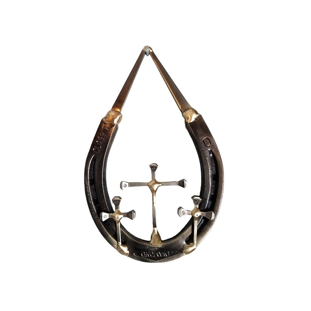 Horseshoe Nail Crucifix Wall Decoration Decorative Horseshoe Wall Crucifix - Rustic Spiritual Art Sculpture