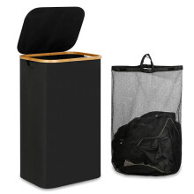 Cesto Portabiancheria da 110 Litri con Manico e Coperchio, Organizer Pieghevole con Borsa Interna Rimovibile per Vestiti e Giocattoli Nero
