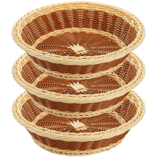Cestas de PãEs Tecidas de 3 Unidades Cesta de Frutas Redondas de 11,5 Polegadas EmpilháVel para Servir de Comida Cesta de Vime de ImitaçãO para