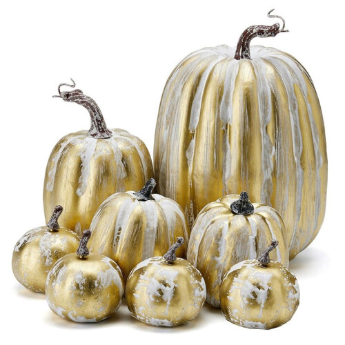 8PCS Assorted Fall Artificial Pumpkins Gold Brushed White Pumpkins Decorative Pumpkins Foam Pumpkins