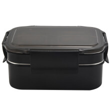 304 Roestvrijstalen Stapelbare Lunch-/Snackbox 2-Tier Bento/Voedselcontainer voor Volwassenen of Kinderen Zwart