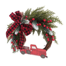 Red Truck Christmas Wreath Wooden Vintage Christmas Wreath Hanging Decor, for Autumn Harvest Thanksgiving 1Pc