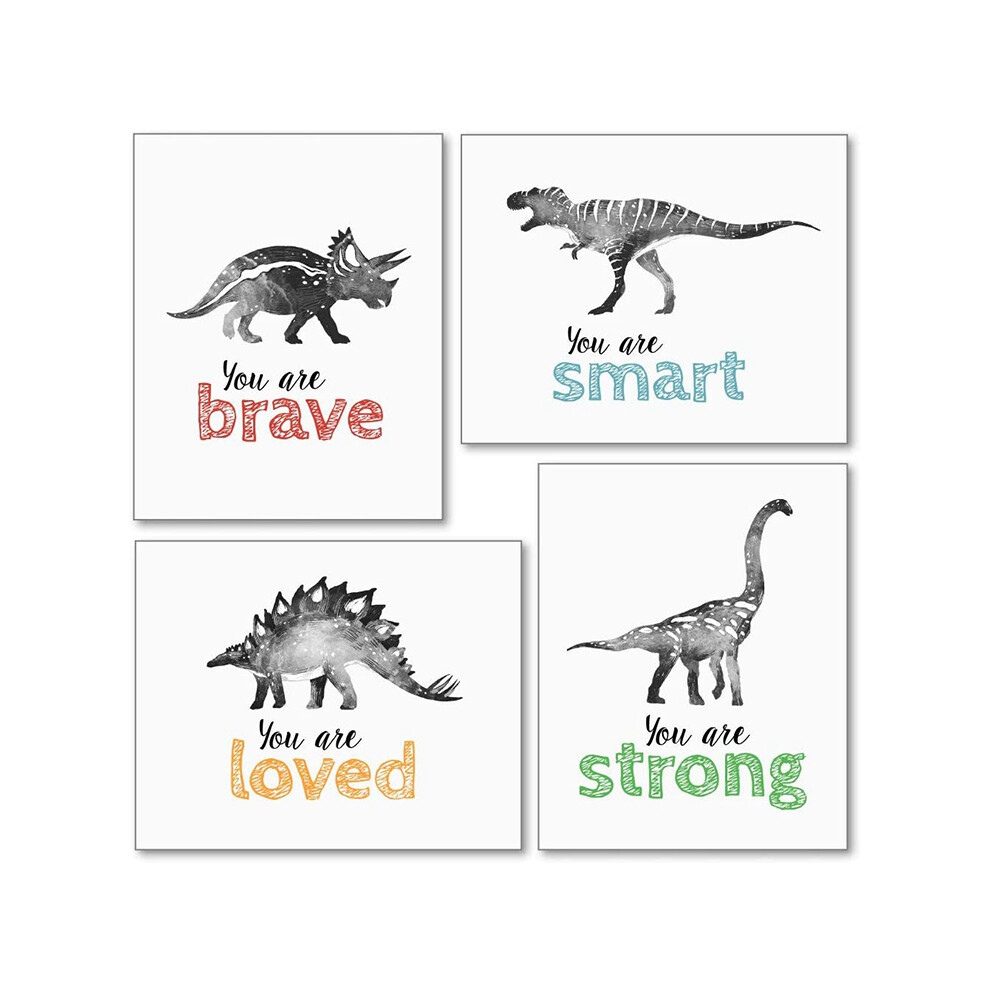 4Pcs Dinosaur Wall Art For Little Boys Room, Baby Nursery Posters, Motivational Kids Playroom Dino Decor, Toddler T-Rex Melitt