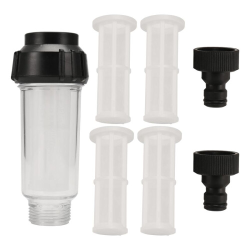 Water Filter Garden Hose, 3/4 Inch Water Pre-Filter Water Filter Set with 5 Filter Inserts + 2 Quick Adapters 1
