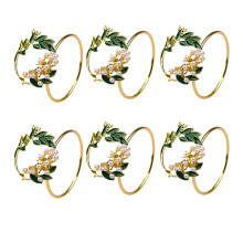 Napkin Ring Golden Pearl Flower Napkin Rings Set of 6 Metal Napkin Holder for Wedding Party Dinner Table Decoration