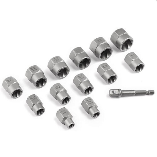 14Pcs Impact Bolt & Nut Remover Set, Stripped Lug Nut Remover with Hex Adapter Extraction Socket Set