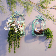 Vintage Country Wall Hanging Wire Iron Half Bird Cage Flower Pot Garden Decoration Retro Birdcage Storage Rack Pot A