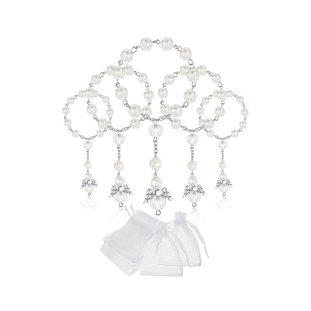 30 Pcs Baptism Acrylic Rosary Beads  Rosaries Angel with Organza Bags for the First Communion Baptism Party Favors