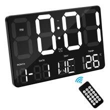 Digitale Uhr ein der Wand GroßEr Display Wecker Uhr mit Kabelloser Fern Bedienung LED Wand Uhr mit Datum und Temperatur-B