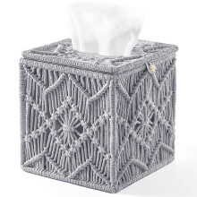 Tissue Box Cover Boho Decor Square Paper Tissue Holder with Bead Buckle Macrame Napkin Tissues Organizer for Home Office