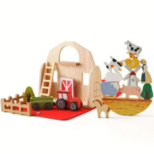 18-Teiliges Scheunenspielzeug mit Bauernhoftieren, Aus Holz, Montessori-Stapelspielzeug für Kleinkinder, Rotes Scheunenspielzeug, Bauernhof,