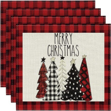 4 Pièces Arbres de Noël Neige Rose Napperons de Noël Tapis de Table D'Hiver pour Cuisine Salle à Manger Décoration M