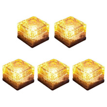 5 Pcs Solar Glass Brick Light Ice Cubes Lights LED Landscape Light for Christmas Outdoor Path Road Yard (Warm White)