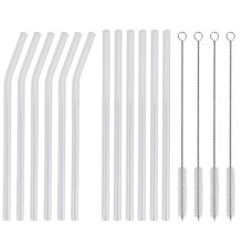 12 PièCes Pailles en Verre Transparent RéUtilisables Paille à Boire en Verre Incassable 6 Droites et 6 PliéEs avec 4 Brosses de Nettoyage