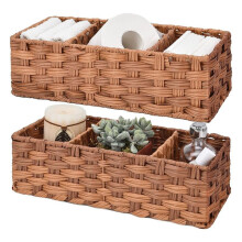 Bathroom Toilet Organizer,Back of Toilet Storage Basket,Waterproof Storage Baskets for Toilet Tank 3 Section 2Pack Brown