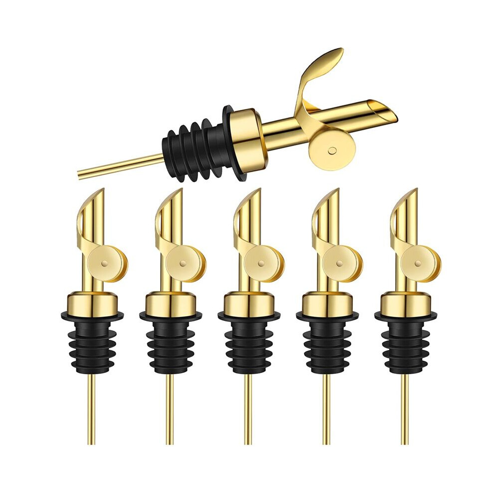 6Pcs Weighted Stainless Steel Liquor Bottle Pourers Auto Flip Olive Oil Dispenser Spout Balsamic Alcohol Pourer (Gold) Gold 6033701994303