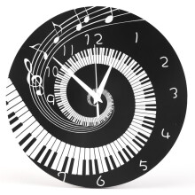 Elegant Pianonyckelklocka Musiknoter VåGrund Modern VäGgklocka Utan Batteri Svart + Vit Akryl