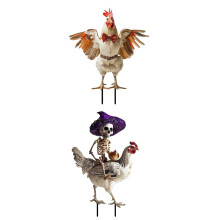 2 Pièces Décoration de Jardin en Métal pour Halloween, Squelette Chevauchant un Coq, Panneau de Jardin en Métal, Imitation Ornement D'Halloween
