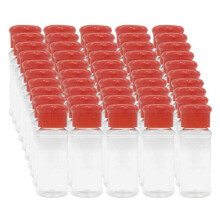 1Set of 50 Empty Plastic Spice Bottles for Storing Barbecue Seasoning Salt Pepper Etc. 100Ml / 3.3Oz, Red