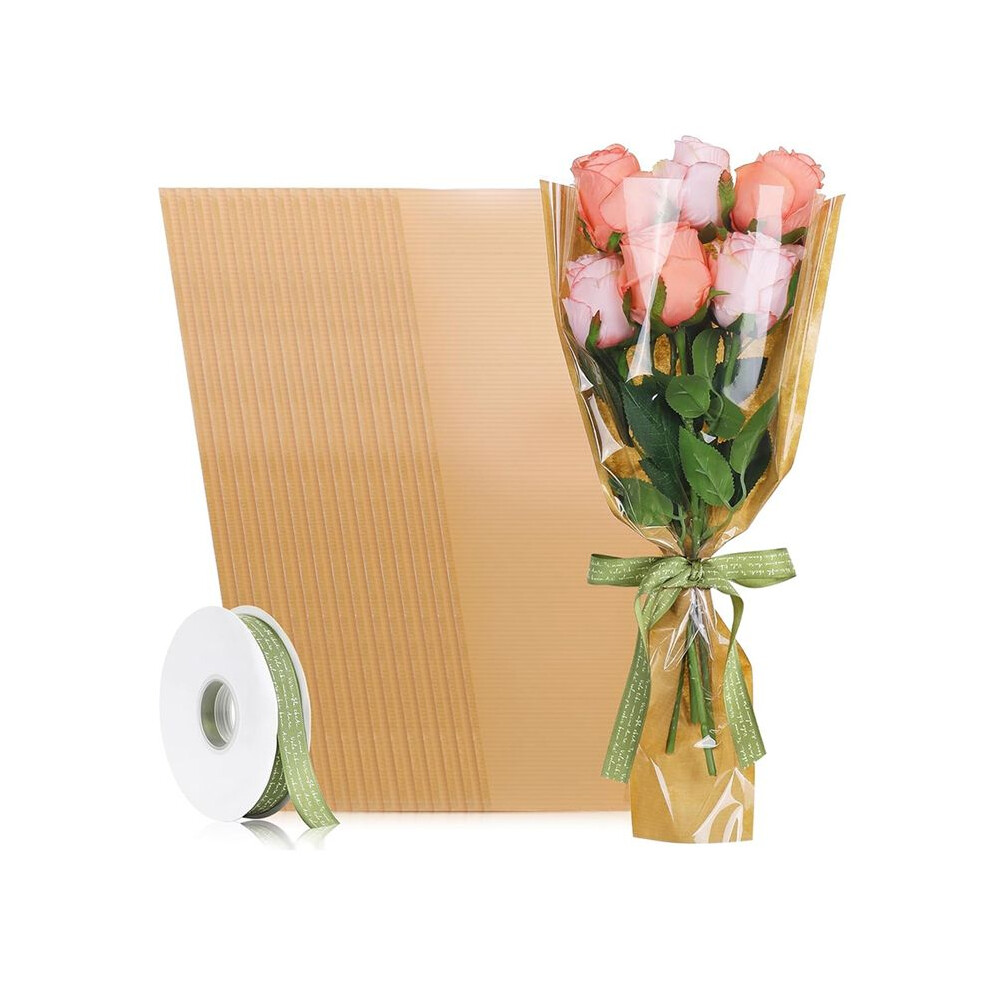 50 Pieces Flower Packaging Bags With Ribbon, Paper Flower Packaging Bouquet Bags, Suitable For Wedding Birthday 6132206242480