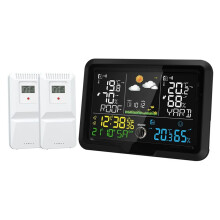 Stazione Meteorologica Multifunzione Wireless con Termometro e Igrometro per Interni Ed Esterni, Orologio Meteorologico da A Due, Spina UE