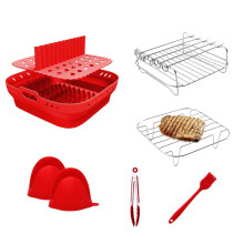 Ensemble de Plateaux de Panier en Forme de Silicone pour Friteuse à Air, Accessoires de Gril Carrés pour Friteuse à Air, Moule de Friteuse à Air