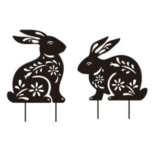 2Pcs Bunny Garden Stakes Metal Bunny Stakes Metal Garden Rabbit Decorations Statues  Rabbit Silhouette Lawn