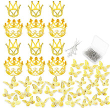 148 PCS Bridal Flower Bouquet Accessories - 36 Gold Butterfly 12 Crowns Bouquet Corsages 100 Diamond Pins