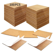 100PCS Self Adhesive Cork for Coasters, Bulk 4x4inch Coaster Bottoms Self Adhesive,Squares Cork Pads with Adhesive Back