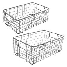 2Pcs Wire Storage Baskets with Handles, Metal Organizer Basket Bins for Home, Office, Nursery, Laundry Shelves Organizer