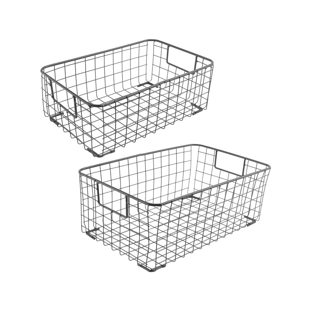 2Pcs Wire Storage Baskets With Handles, Metal Organizer Basket Bins For Home, Office, Nursery, Laundry Shelves Organizer Black Tauoh