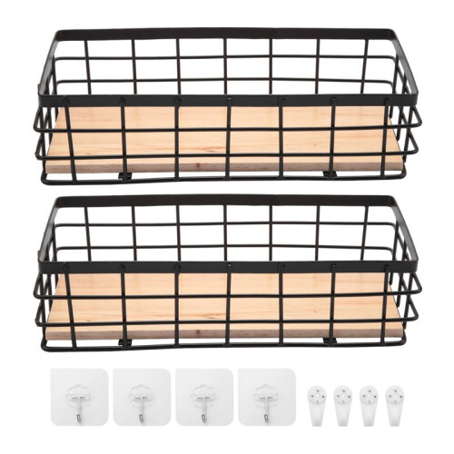 2Pack Metal Storage Basket with Wood Base,Decorative Baskets for Home Storage,Wire Basket for Organizing Small Tableware 1