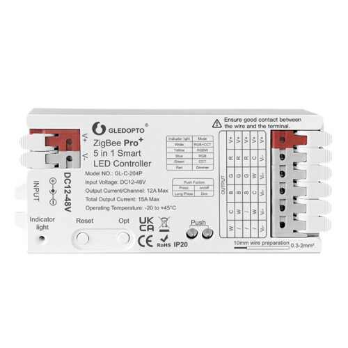 GLEDOPTO GL-C-204P Five-in-One Light Strip Controller 12-48V Wide Voltage Zigbee+2.4G RF Compatible with HA