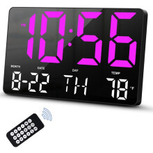 Horloge Numérique, Horloge Murale Numérique avec Télécommande, Horloge LED Grand Écran avec Date, Semaine, Température pour le Salon