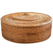 Rattan Basket with Lid, Hand-Woven Storage Basket, Lidded Wicker Basket for Organizing, Rattan Box, Rattan Storage Bin