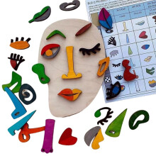 Wooden Montessori Puzzles, 26 Part Modern Art Puzzle, Colored Face Art Educational Stem Toy -Wooden Toddler