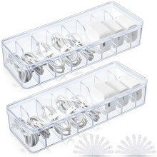 2-Teilige Kabel-Aufbewahrungsbox mit Kabelbindern, Transparente Kabel-Aufbewahrungsbox Ohne Deckel, Organizer für Schreibtisch-Organizer im