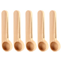 5 Pcs Wooden Coffee Scoop and Bag Clip Measure Spoon 2-In-1 Bags Sealer Measuring Spoon for Beans,Espresso Coffee,Tea